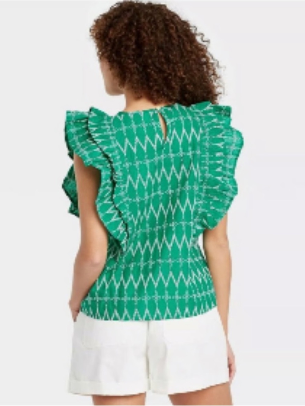 Universal Thread Green Ruffle Sleeve Printed Blouse - Picture 2 of 6